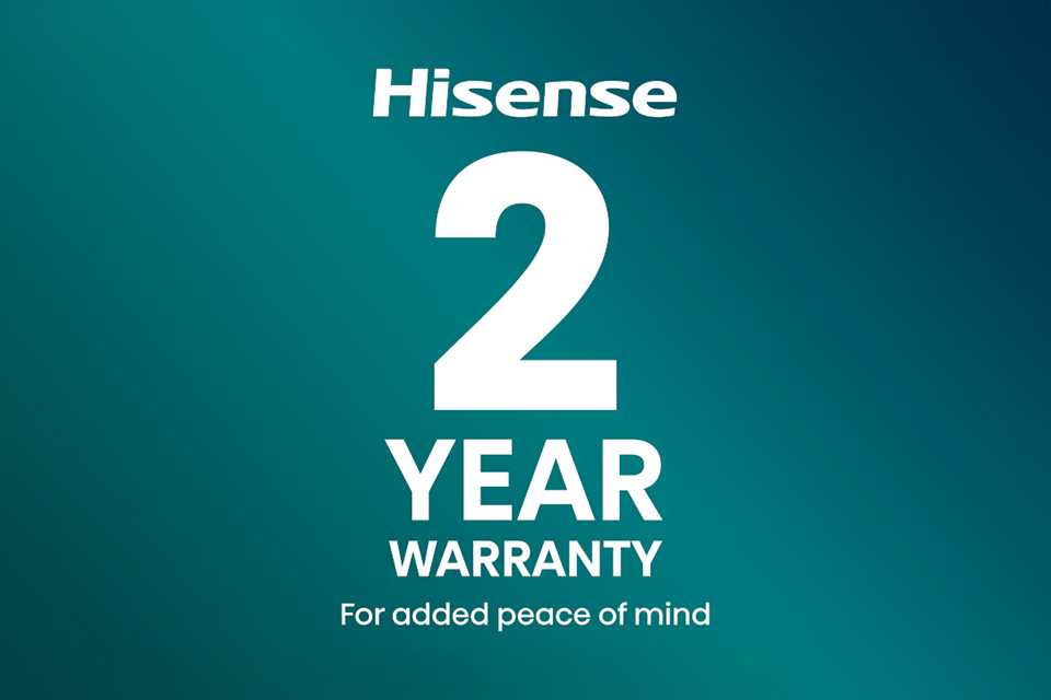 The text 'Hisense 2 year warranty for added peace of mind' written in white on teal background.