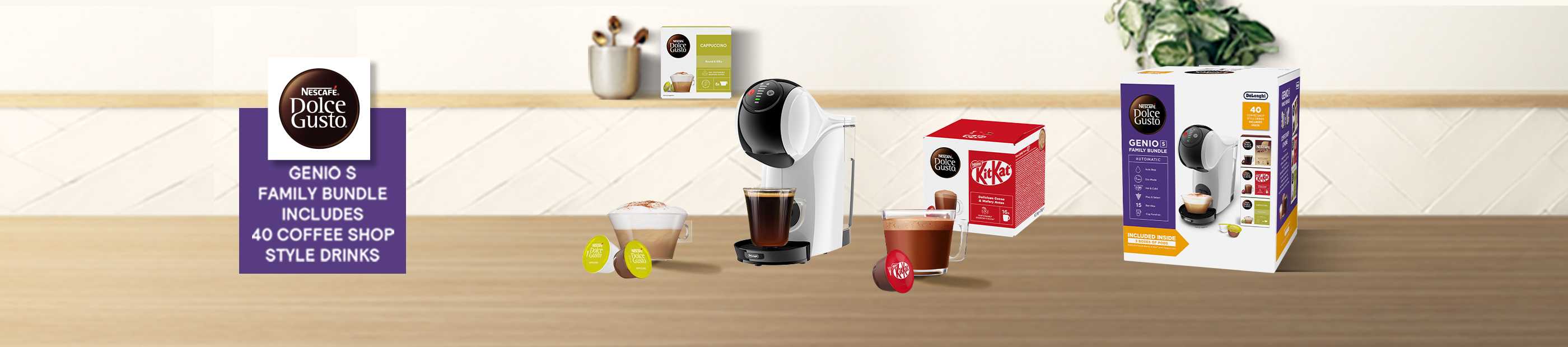 Nescafe. Dolce Gusto. Genio s family bundle includes 40 coffee shop style drinks.