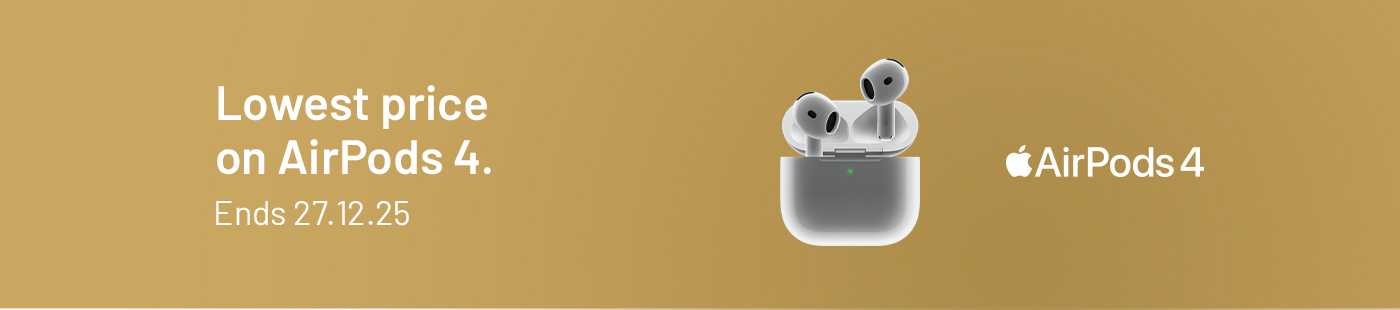 Apple AirPods4. Lowest price on AirPods 4. Ends 27.12.25.