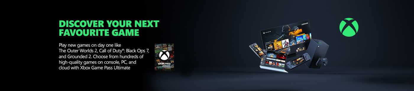 Discover your next favourite game. Play new games on day one like The Outer Worlds 2, Call of Duty®: Black Ops 7, and Grounded 2. Choose from hundreds of high-quality games on console, PC, and cloud with Xbox Game Pass Ultimate.