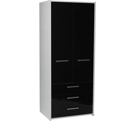 Buy HOME New Sywell 2 Door 3 Drw Wardrobe White & Black Gloss at