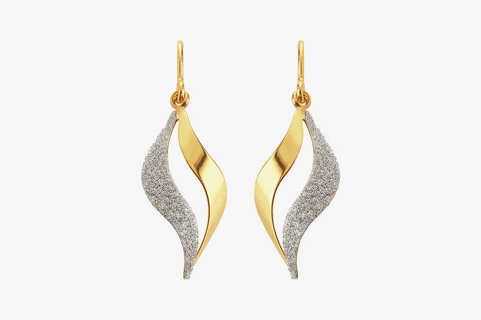 A Revere flame drop earrings in 9ct gold plating with silver glitters.