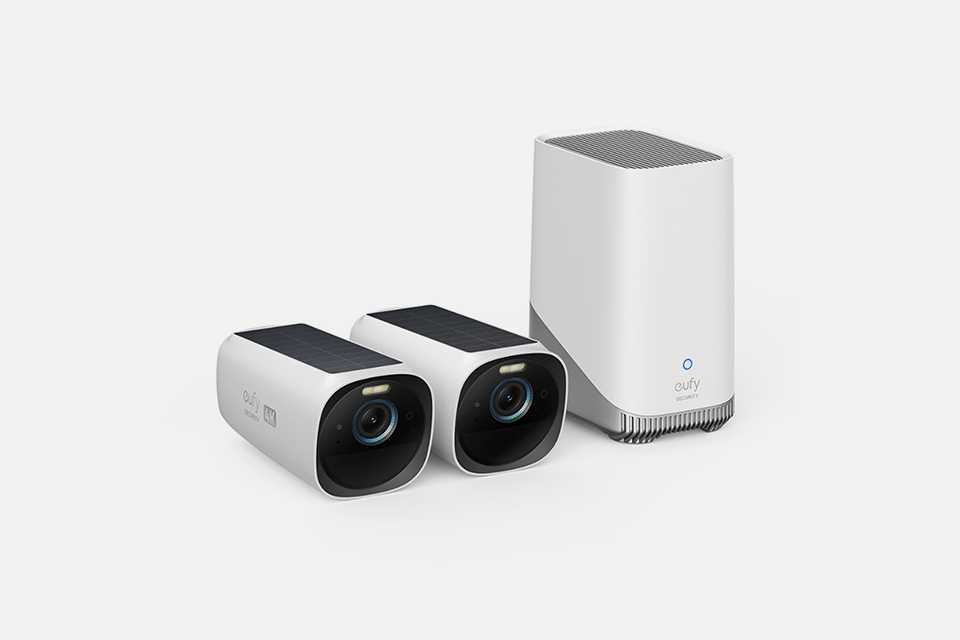 A white eufyCam 3 security camera.