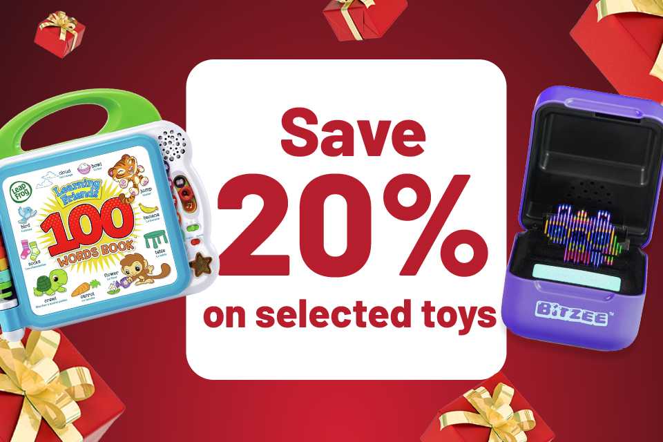 Save 20% on selected toys. Use code TOYS20 at the checkout. Savings on 100s of selected toys.