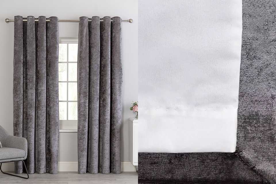 Argos Home Crushed Velvet Lined Eyelet Curtains - Grey.