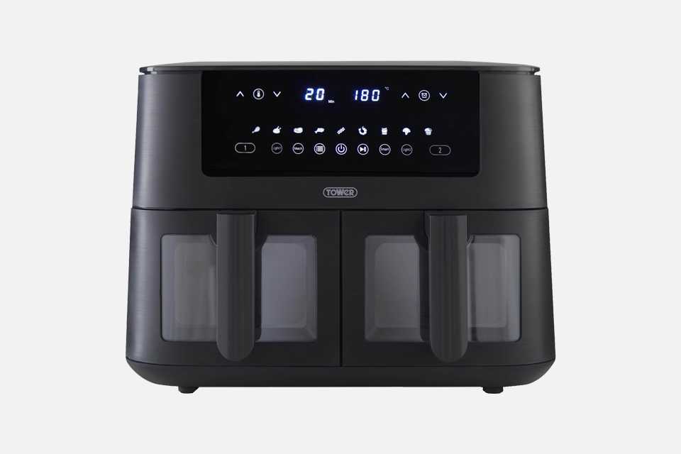 Tower T17151 Vortx Dual Basket 8L Air Fryer in black.
