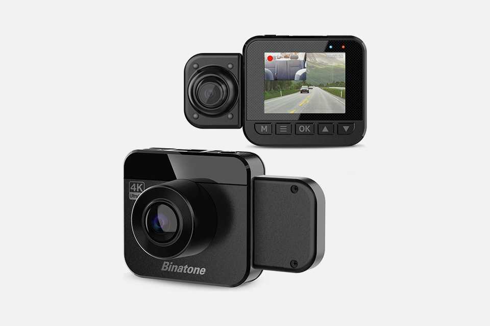 Lens and screen view of a Binatone UHD280 4K dual dash camera.
