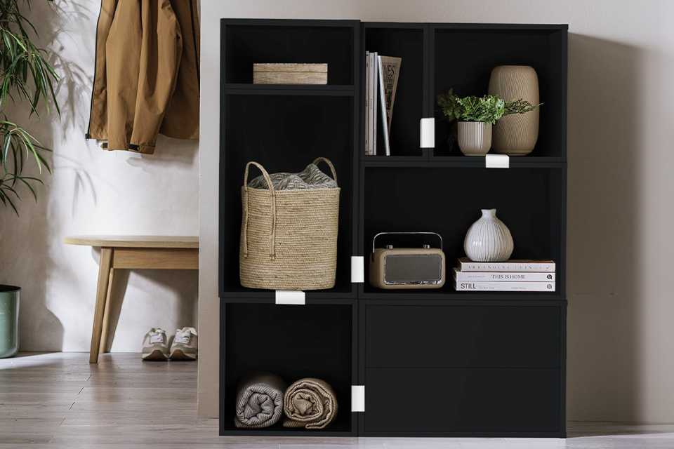 A Habitat Rubrics modular large bookcase in black.