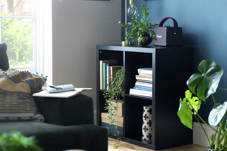 A Habitat four cube storage unit in grey.