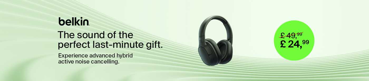 Belkin. The sound of the perfect last-minute gift. Experience advanced hybrid active noise cancelling.