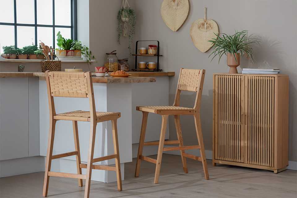 Habitat Faro Pair of Woven Oak Bar Stools - Natural.