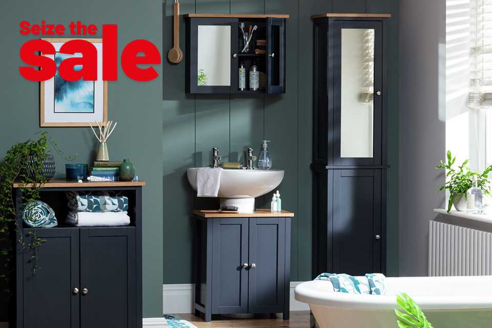 Save 1/3 on selected bathroom. Includes under sink and freestanding storage and more.