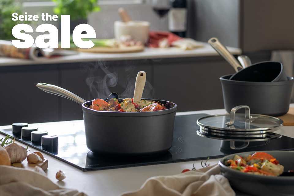 Save up to 50% on cookware. Includes pan sets, roasting tins, saucepans and more.