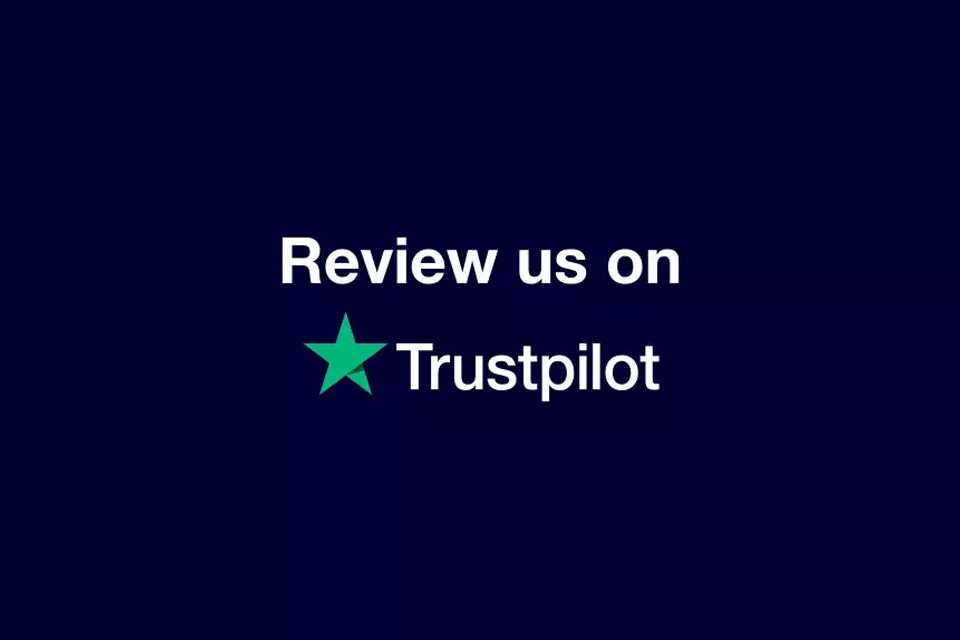 Trustpilot logo on a blue background.