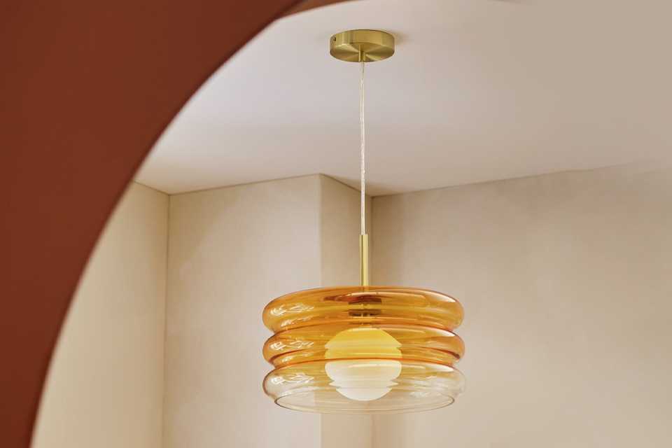 Habitat Ribbed Ombre Glass Pendant Light - Orange.