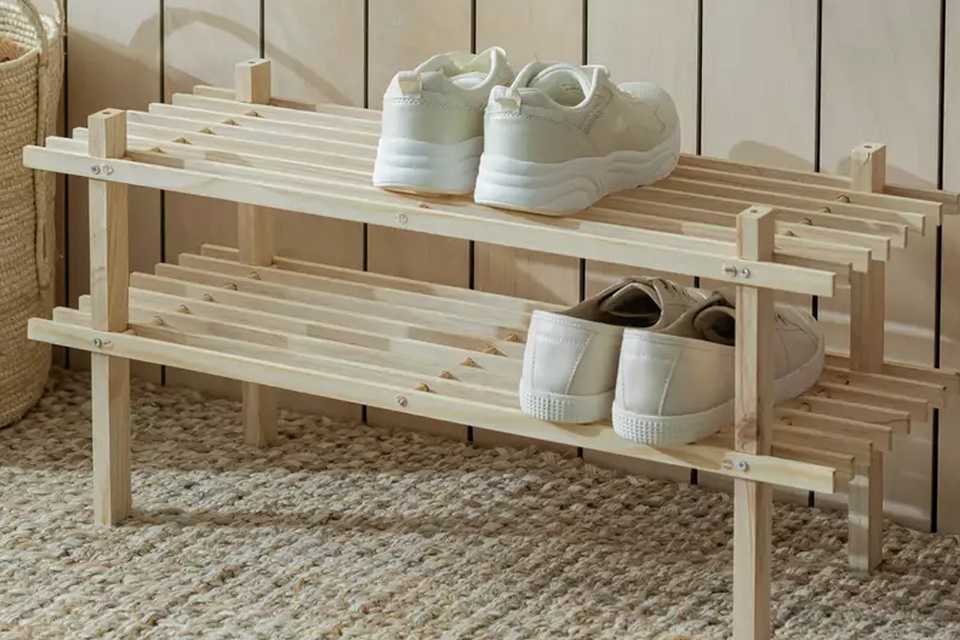 Argos Home 2 Shelf Stackable Shoe Rack - Solid Pine.