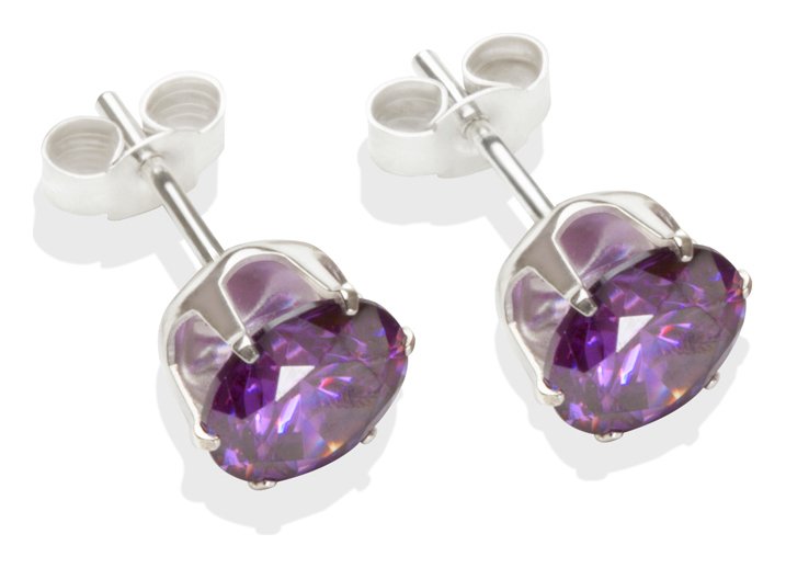 Sterling Silver - Amethyst Cubic Zirconia - Stud Earrings - 7mm. Review