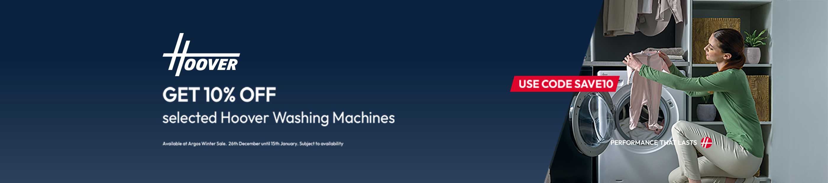 Hoover. Get 10% off selected Hoover washing machines. Use code SAVE10.