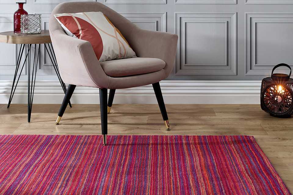 Origins Fine Stripe Red Wool Short Pile Rug - 120x170cm.