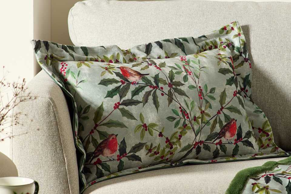 Argos Home Robin Velvet Cushion - Sage Green.