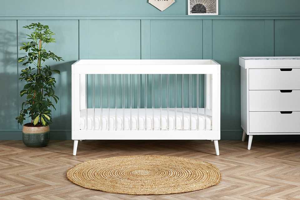 Obaby Maya Acrylic Cot Bed in white colour.