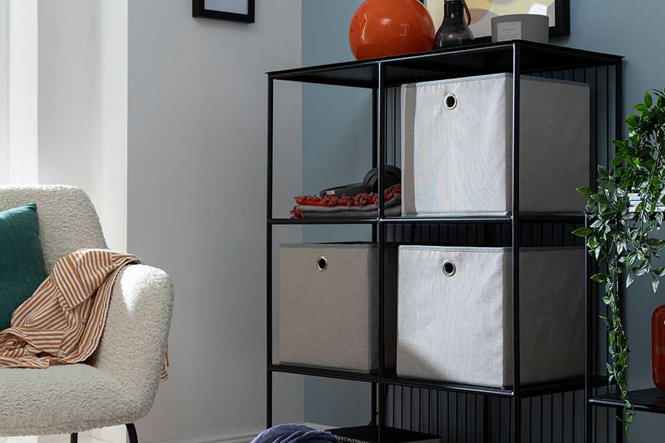 Argos Home Set of 4 Woven Linen Squares Boxes - Grey.