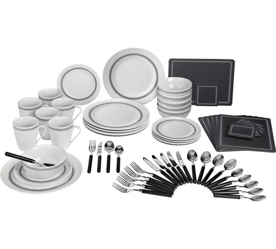 Buy HOME 60 Piece New Frame Porcelain Dinner Set Black/White at Argos