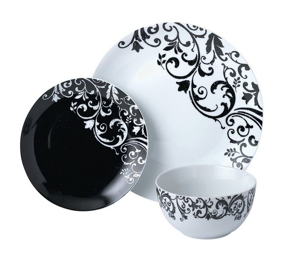 Buy HOME Damask 12 Piece Porcelain Dinner Set Black at Argos.co.uk