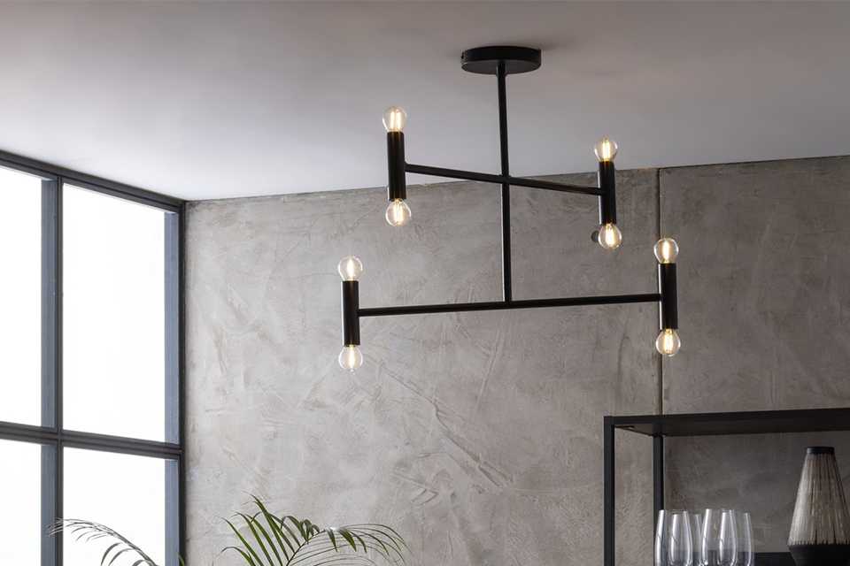 Habitat Exposed Bulb Steel LED Flush Ceiling Light - Black.