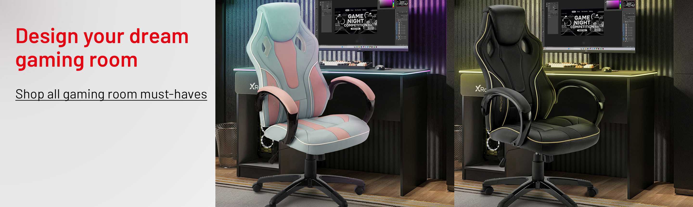 X Rocker Maverick Office Gaming Chair - Bubblegum and X Rocker Maverick Office Gaming Chair - Black and Gold.