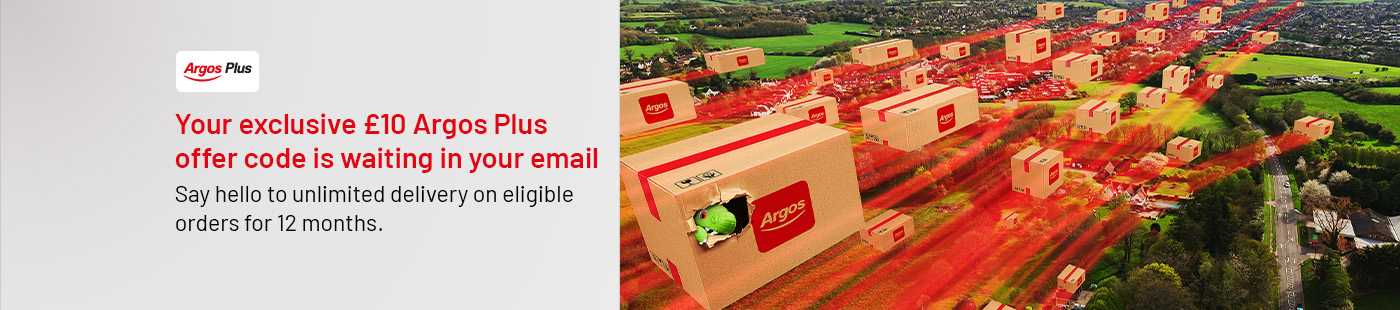 Your exclusive £10 Argos Plus offer code is waiting in your email. Say hello to unlimited delivery on eligible orders for 12 months