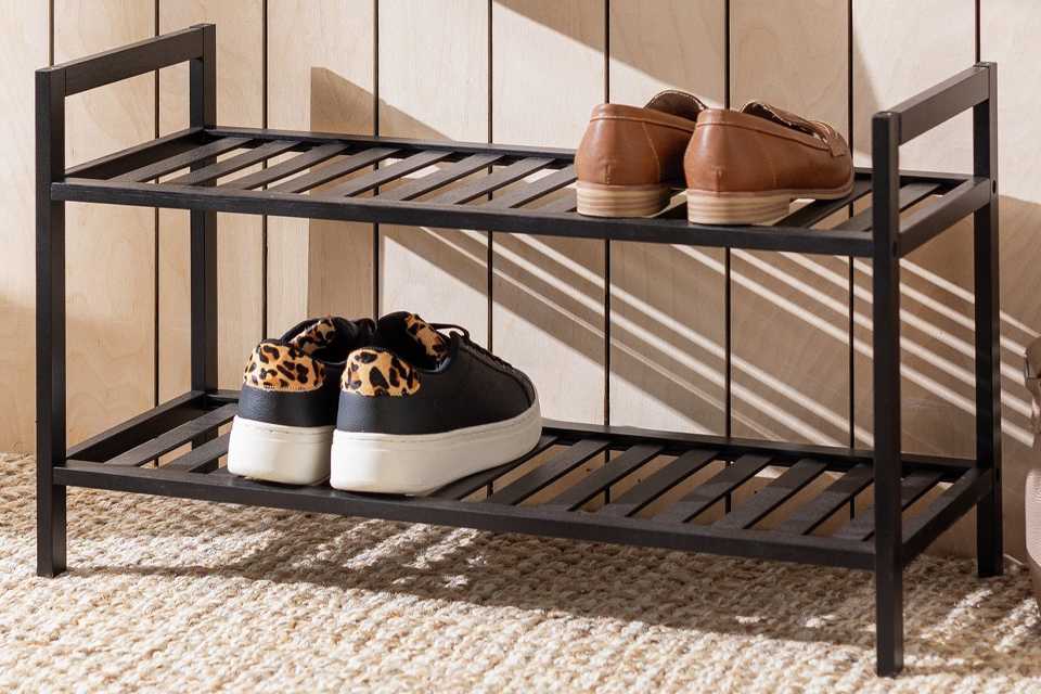 Habitat Kitt Bamboo 2 Shelf Shoe Rack - Black.