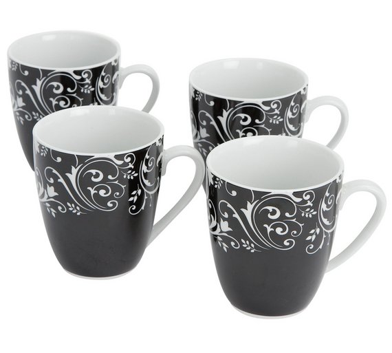 Buy HOME Damask Set of 4 Mugs Black at Argos.co.uk Your Online Shop