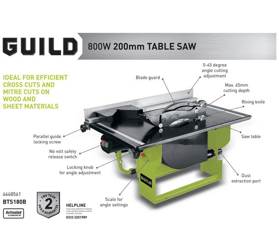 Guild Table Saw 800W The Guild Table Saw Is Supplied Fully Assembled