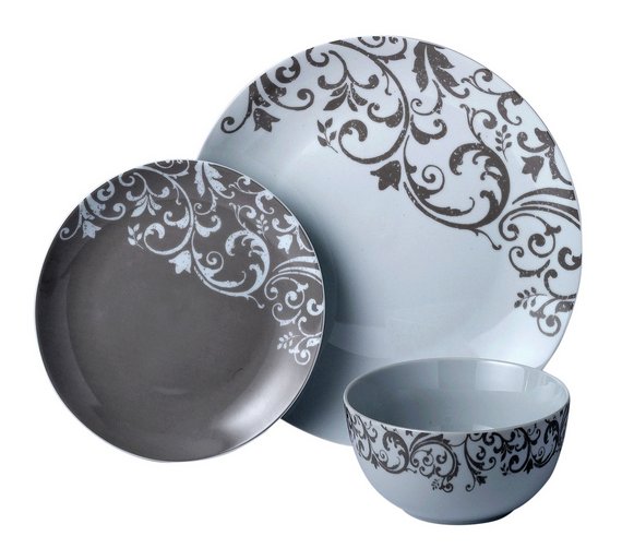 Buy HOME Damask 12 Piece Porcelain Dinner Set Taupe at Argos.co.uk