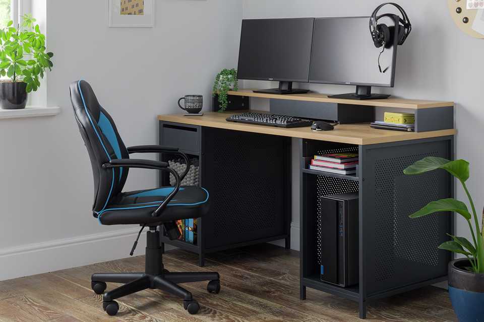 Argos Home Modular 1 Drawer Gaming Desk - Oak Effect & Black.