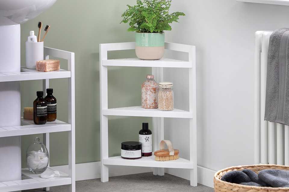 Argos Home 3 Tier Bathroom Corner Shelf Unit in white colour.