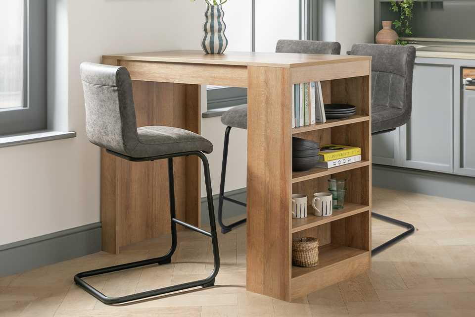 Argos Home Miami 4 Seater Bar Table in oak effect.