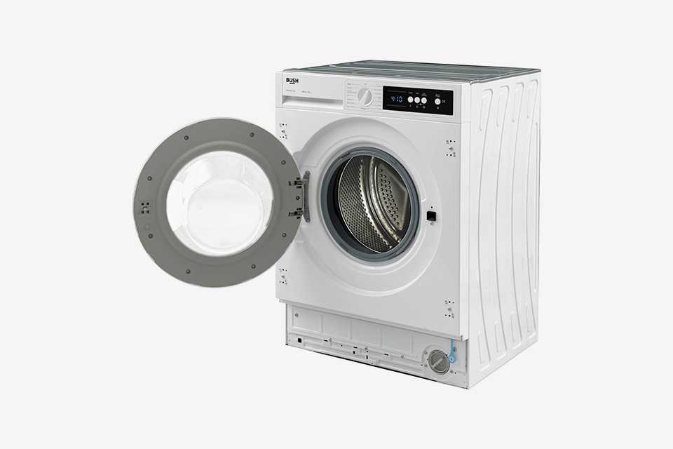 A white Bush 7kg 1200 spin integrated washing machine.