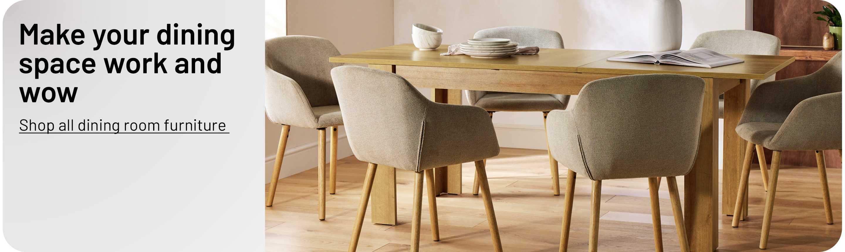 Habitat round dining table with two chairs and Argos Home Miami Oak Extend Dining Table and six chairs.