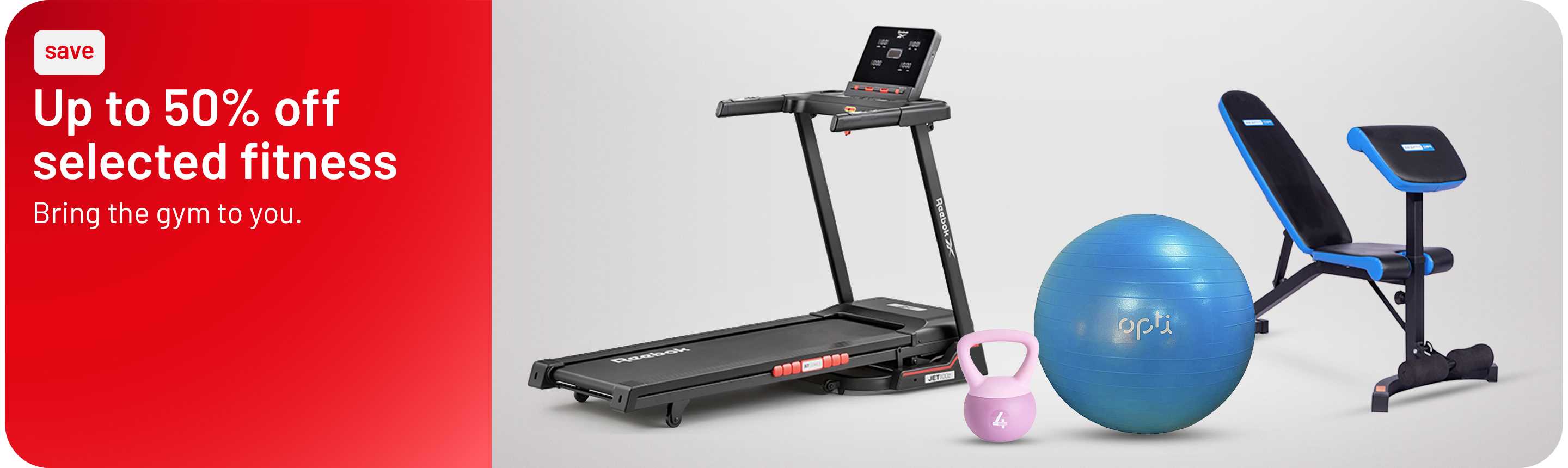 Up to 50% off selected fitness. Bring the gym home.