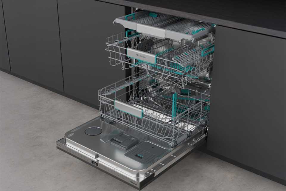 A Hisense dishwasher placed in a kitchen.