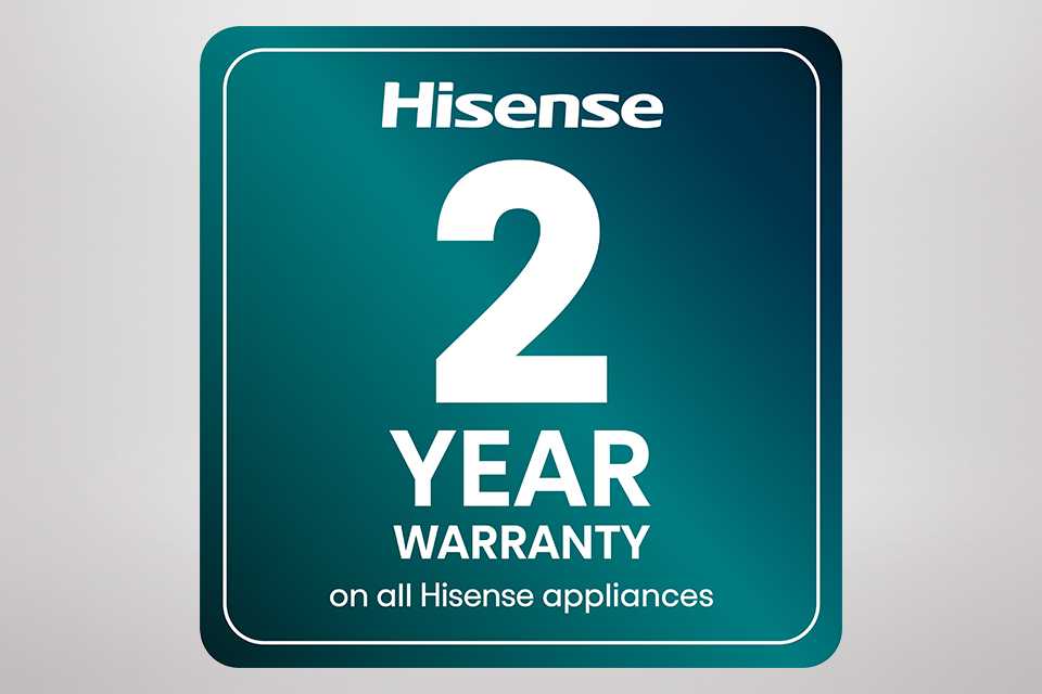 The text 'Hisense 2 year warranty for added peace of mind' written in white on teal background.
