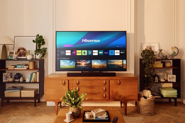 A Hisense TV in a living room setting.