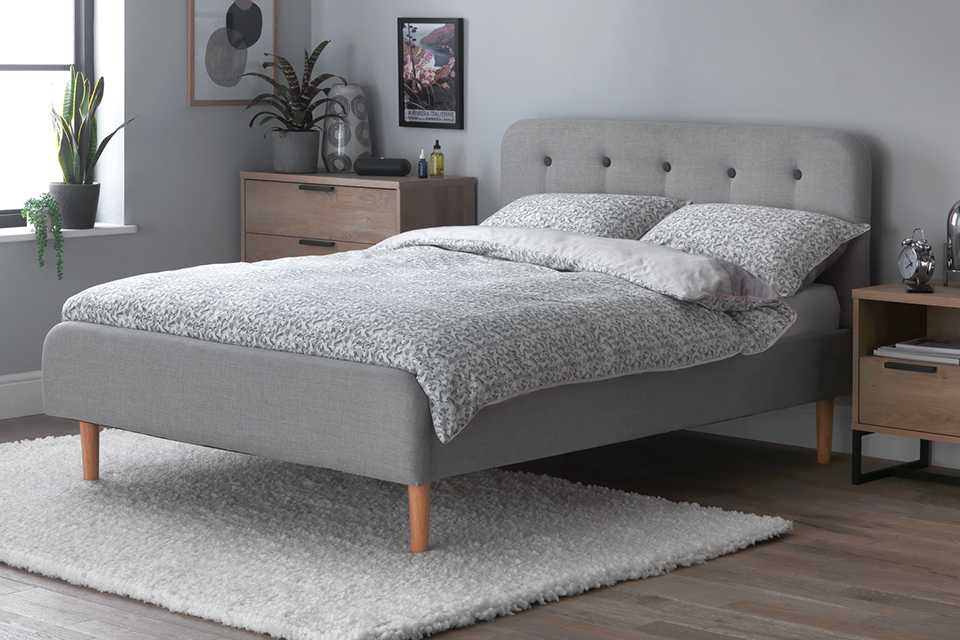A Habitat Aspen small double fabric bed frame.