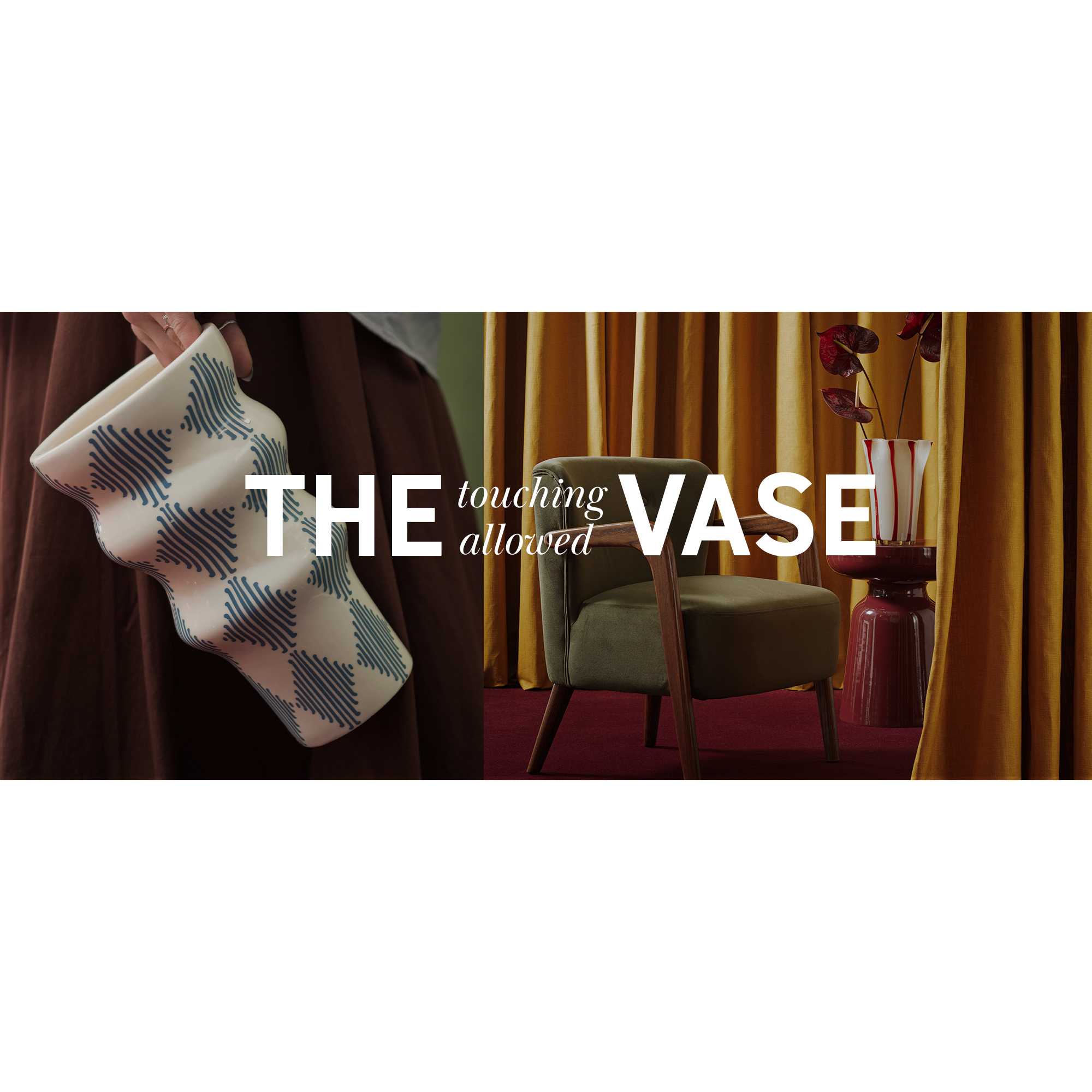 Banner with an image of a living room and bedroom in neutrual tones with green and berry tones creating a clam atmosphere.