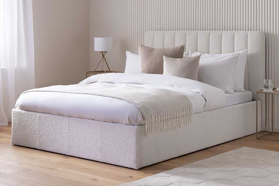 Ah Pandora Otto Double White Boucle bed.