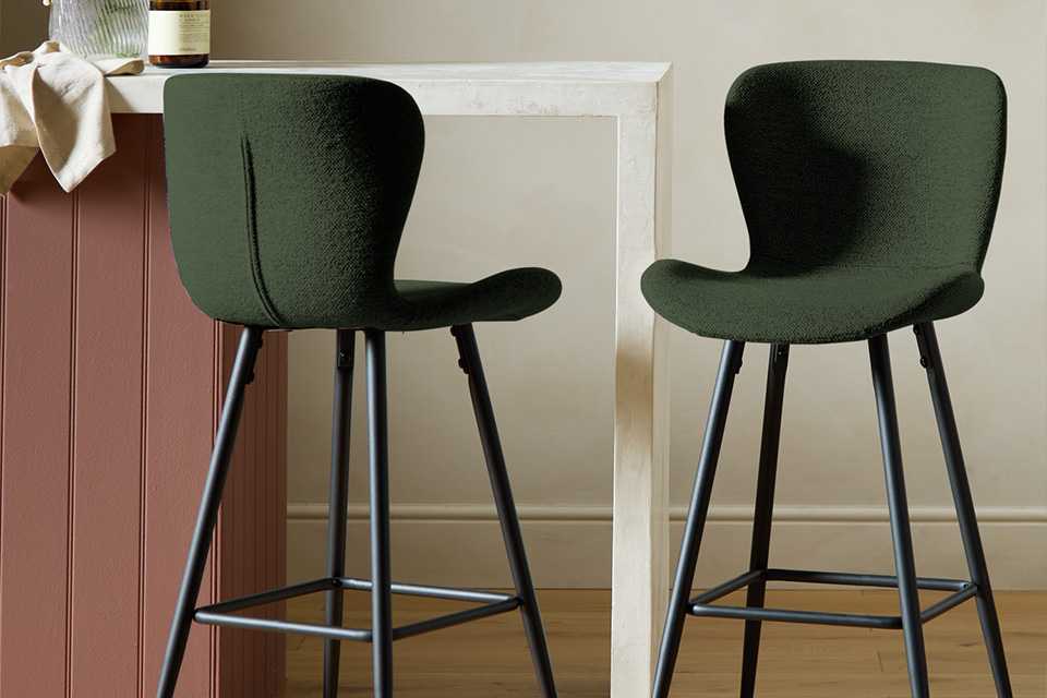 Habitat Etta Pair of Fabric Bar Stools - Green.
