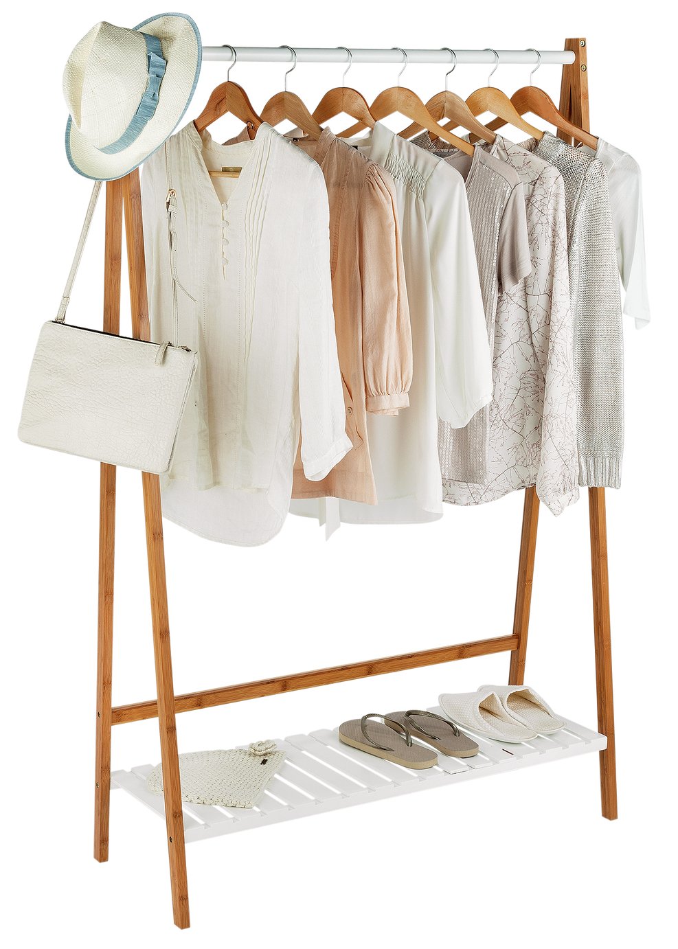 Buy Collection Belvoir Clothes Rail with Shelf Bamboo & White at