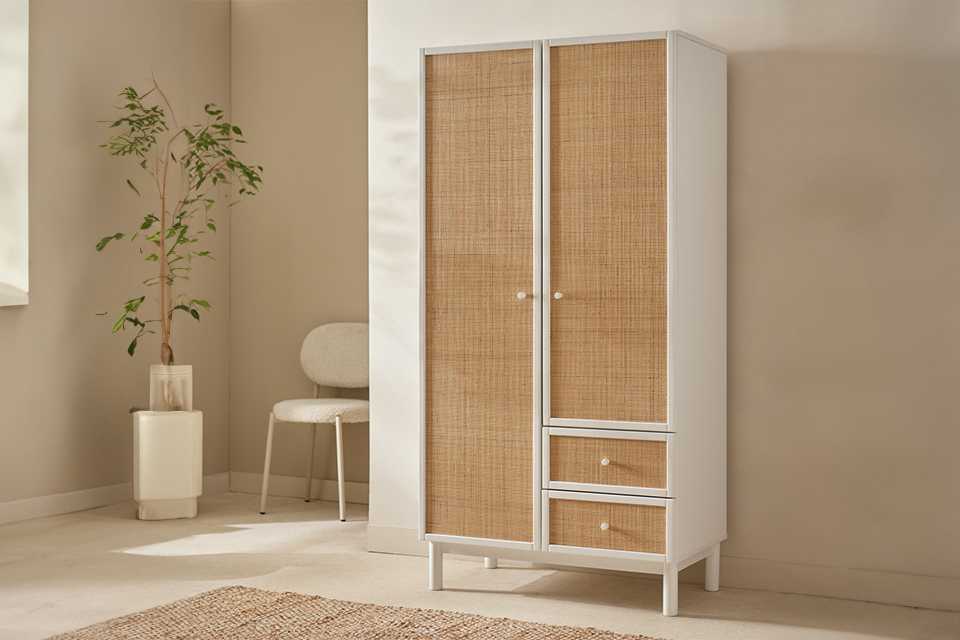 Habitat Simone 2 door, 2 drawer wardrobe in white and natural colour.
